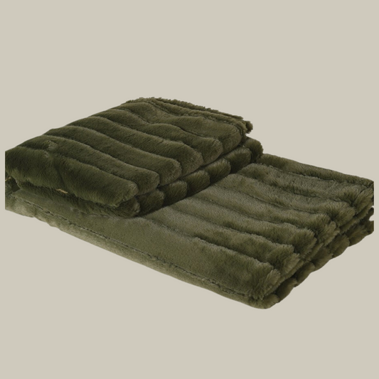 Olive Green Ribbed Faux Fur Throw