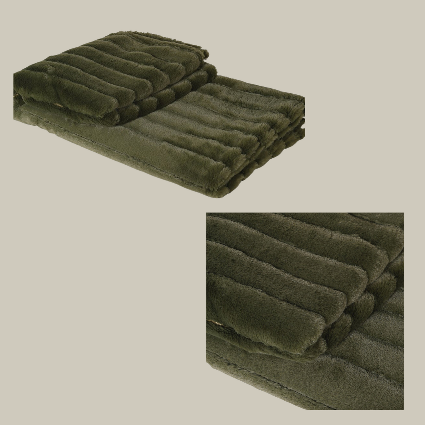 Olive Green Ribbed Faux Fur Throw